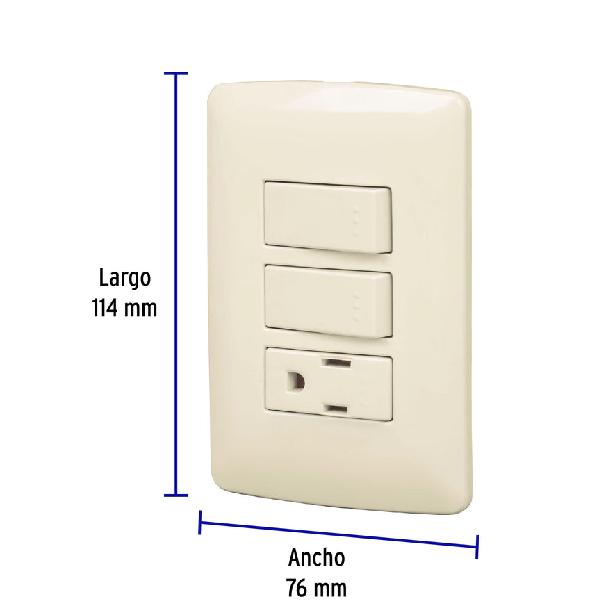 Placa armada contacto 2 interruptores,marfil, línea Italiana Caja con 3, 48667