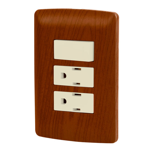 Placa armada 2 contactos e interruptor,madera,línea Italiana Caja con 3, 49937