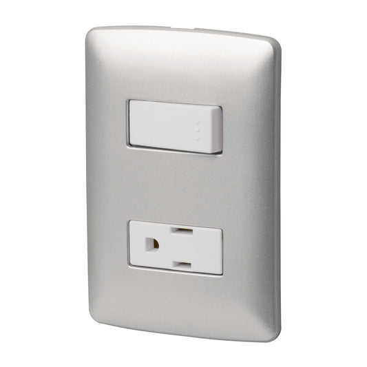 Placa armada contacto e interruptor, plata, línea Italiana Caja con 3, 46473