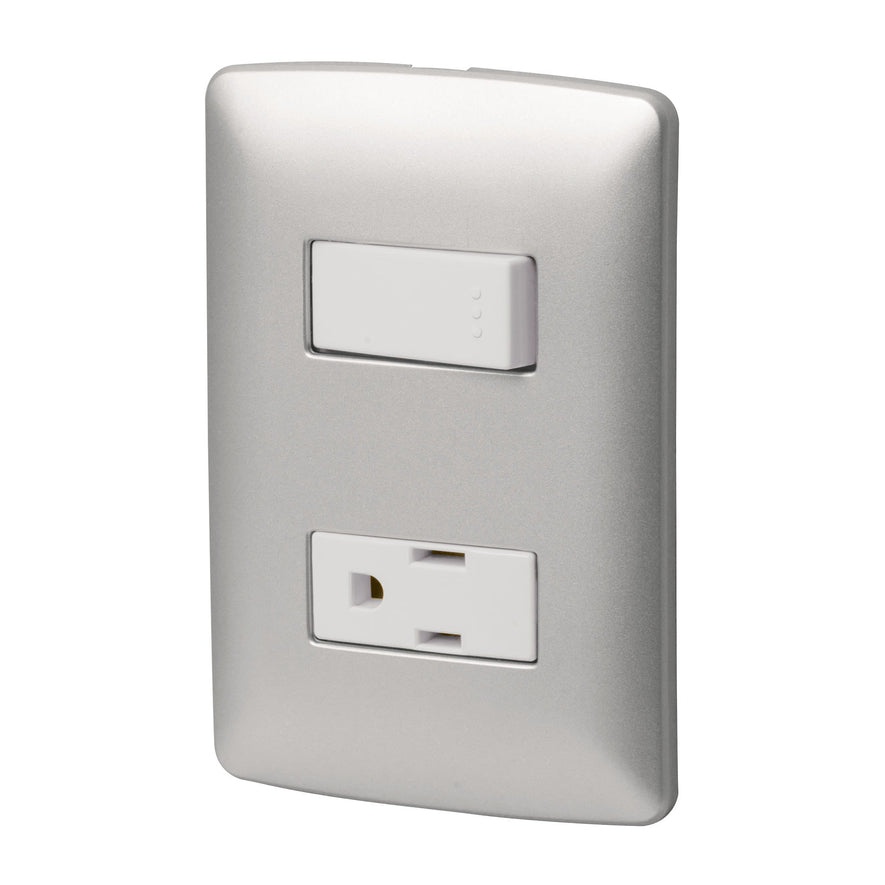 Placa armada contacto e interruptor, plata, línea Italiana Caja con 3, 46473