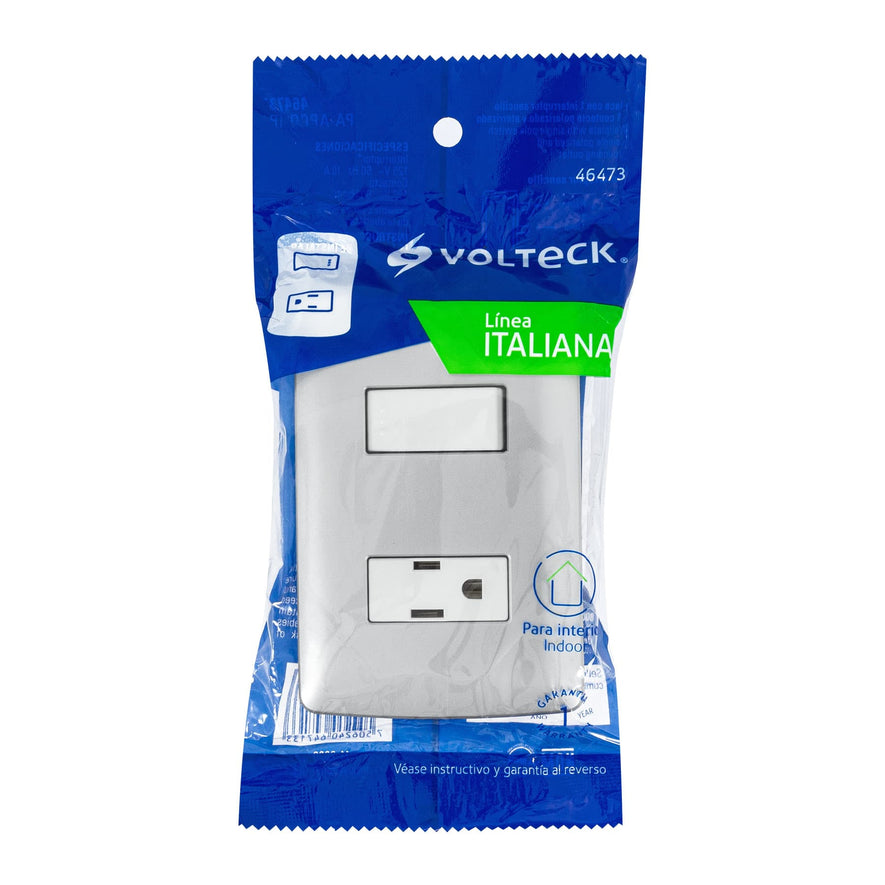 Placa armada contacto e interruptor, plata, línea Italiana Caja con 3, 46473