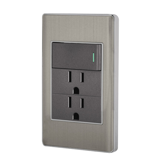 Placa armada acero interruptor y 2 contactos 1 mód, Lisboa Caja con 3, 47848