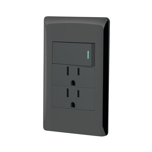 Placa armada negra interruptor y 2 contactos 1 mód, Lisboa Caja con 3, 47901