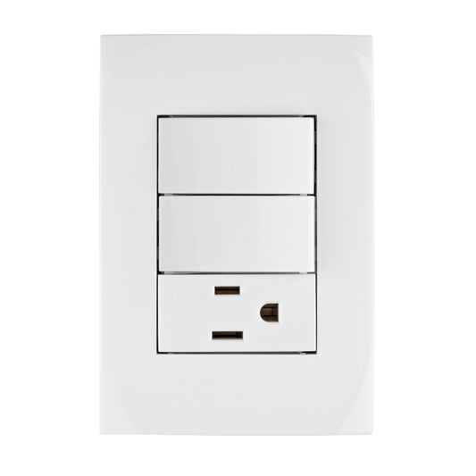 Placa armada contacto y 2 interruptores, línea Oslo, blanco Caja con 3, 46488