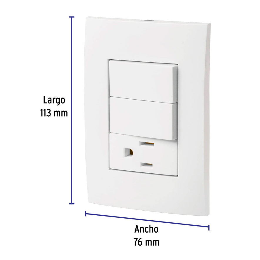 Placa armada contacto y 2 interruptores, línea Oslo, blanco Caja con 3, 46488