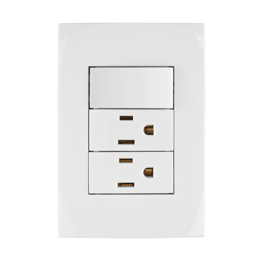 Placa armada 2 contactos e interruptor, línea Oslo, blanco Caja con 3, 46489