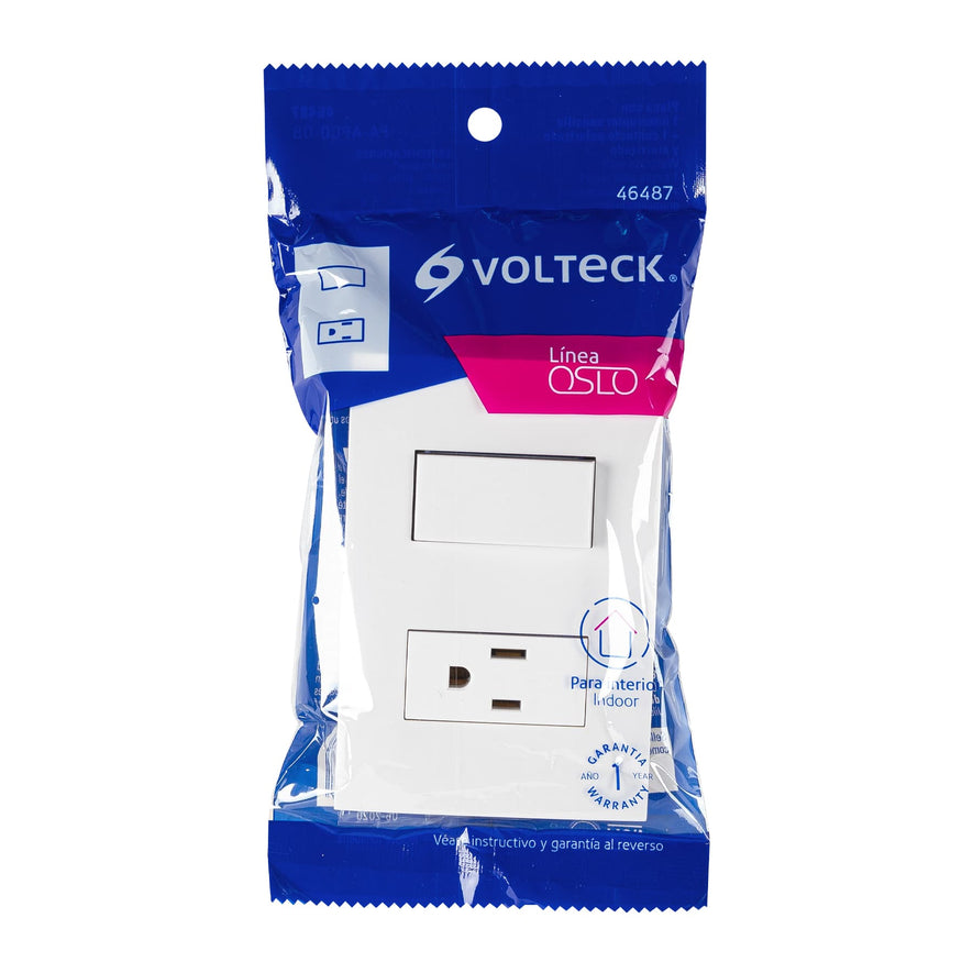 Placa armada contacto e interruptor, línea Oslo, blanco Caja con 6, 46487