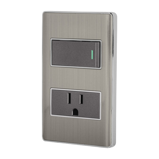 Placa armada acero interruptor y contacto 1 módulo, Lisboa Caja con 3, 47845