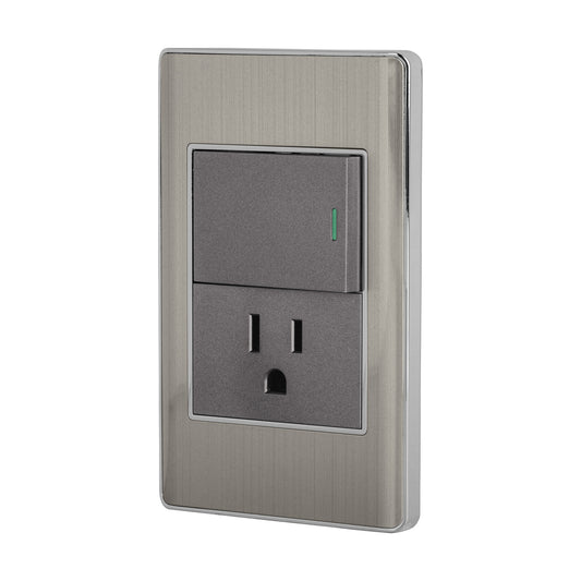 Placa armada acero interruptor y contacto 1.5 mód, Lisboa Caja con 3, 47846