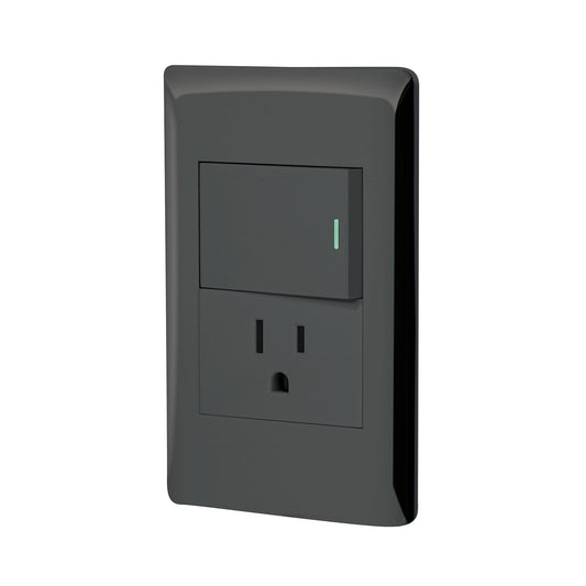 Placa armada negra interruptor y contacto 1.5 mód, Lisboa Caja con 3, 47899