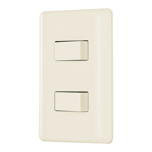 Placa armada, 2 interruptores, marfil, Volteck Caja con 10, 26640