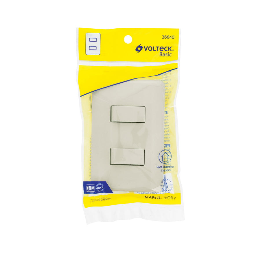 Placa armada, 2 interruptores, marfil, Volteck Caja con 10, 26640