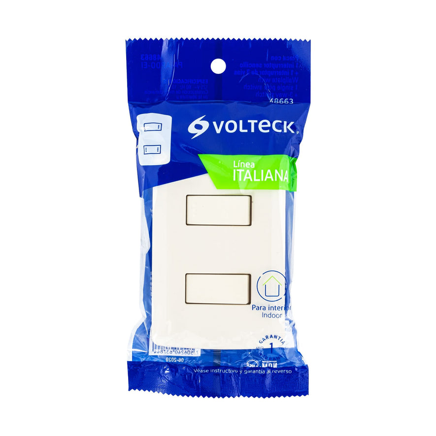 Placa armada 1 interruptor escalera, marfil, línea Italiana Caja con 3, 48663