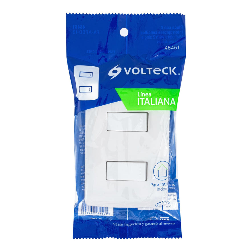 Placa armada, 2interruptores sencillos,blanco,línea Italiana Caja con 6, 46461