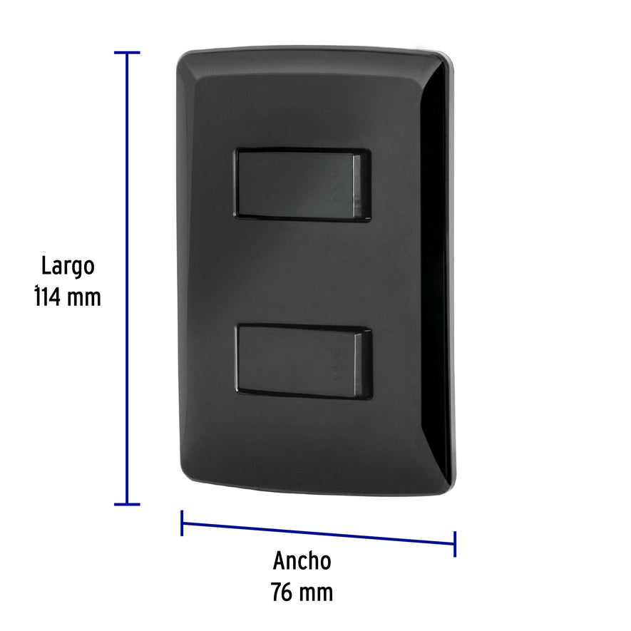 Placa armada, 2 interruptores sencillos,negro,línea Italiana Caja con 3, 47597