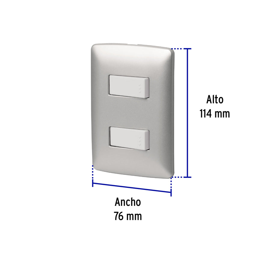 Placa armada 2 interruptores sencillos plata, línea Italiana Caja con 3, 46479