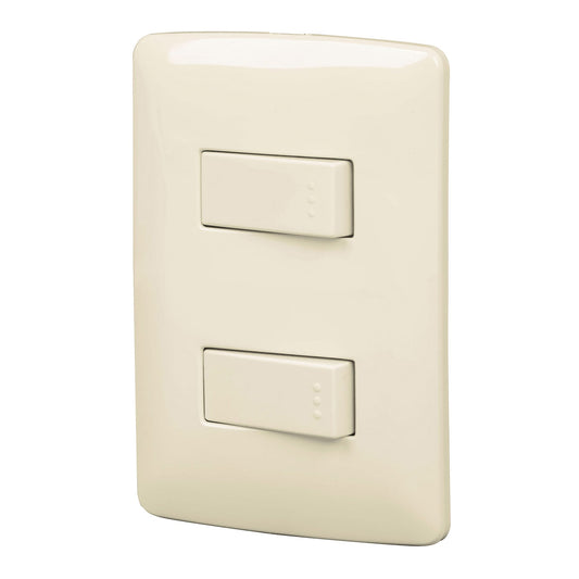 Placa armada 2 interruptores sencillos marfil,línea Italiana Caja con 3, 48662