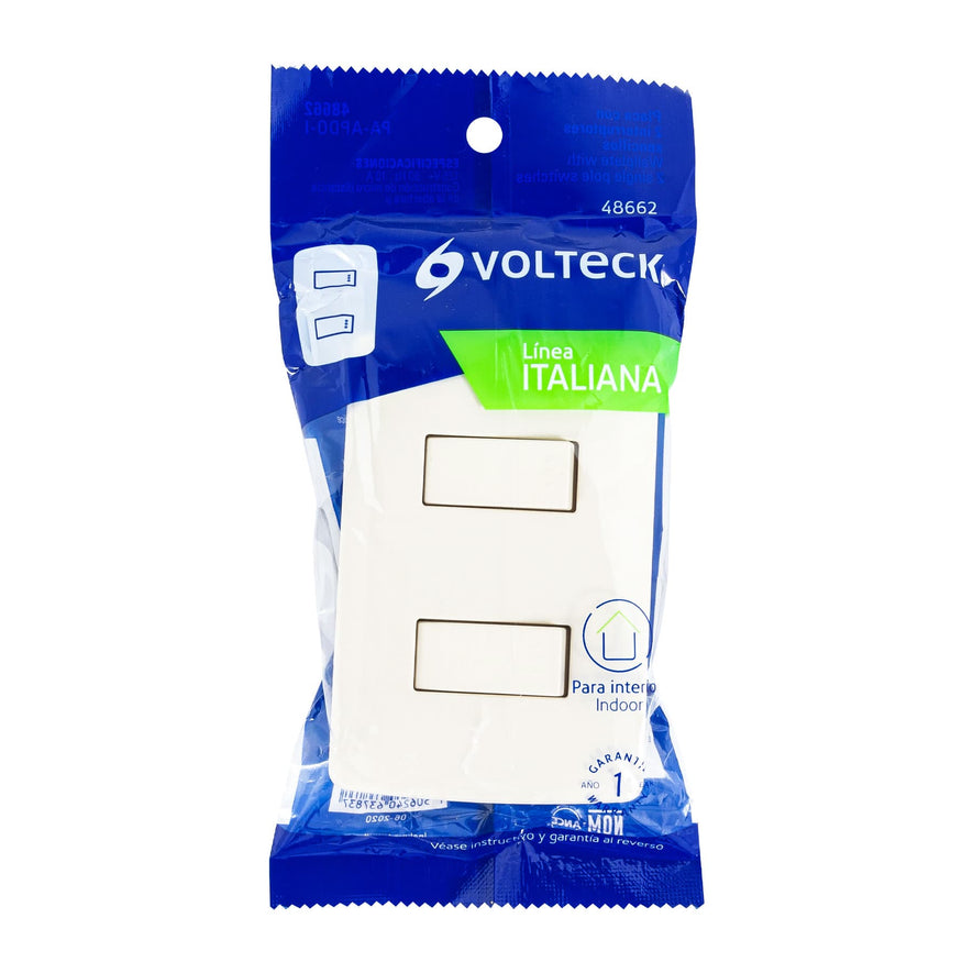 Placa armada 2 interruptores sencillos marfil,línea Italiana Caja con 3, 48662