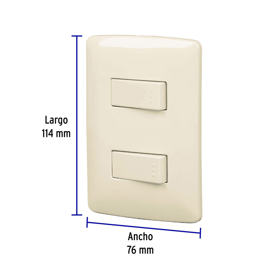Placa armada 2 interruptores sencillos marfil,línea Italiana Caja con 3, 48662