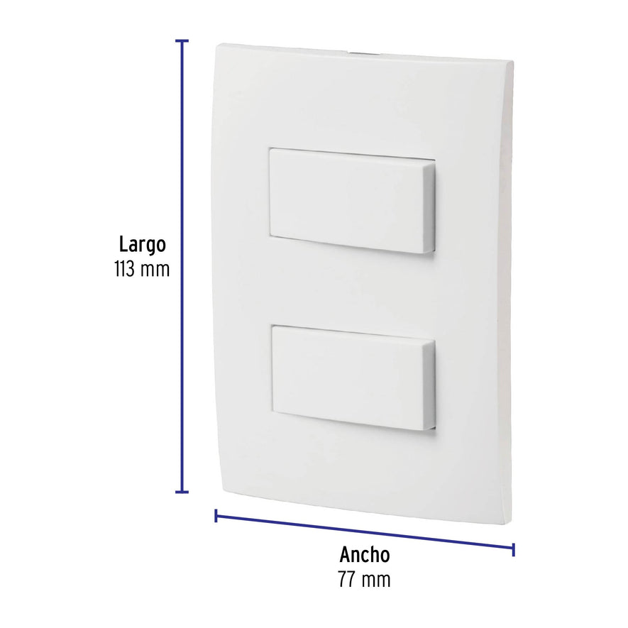 Placa armada 2 interruptores sencillos, línea Oslo, blanco Caja con 3, 46494