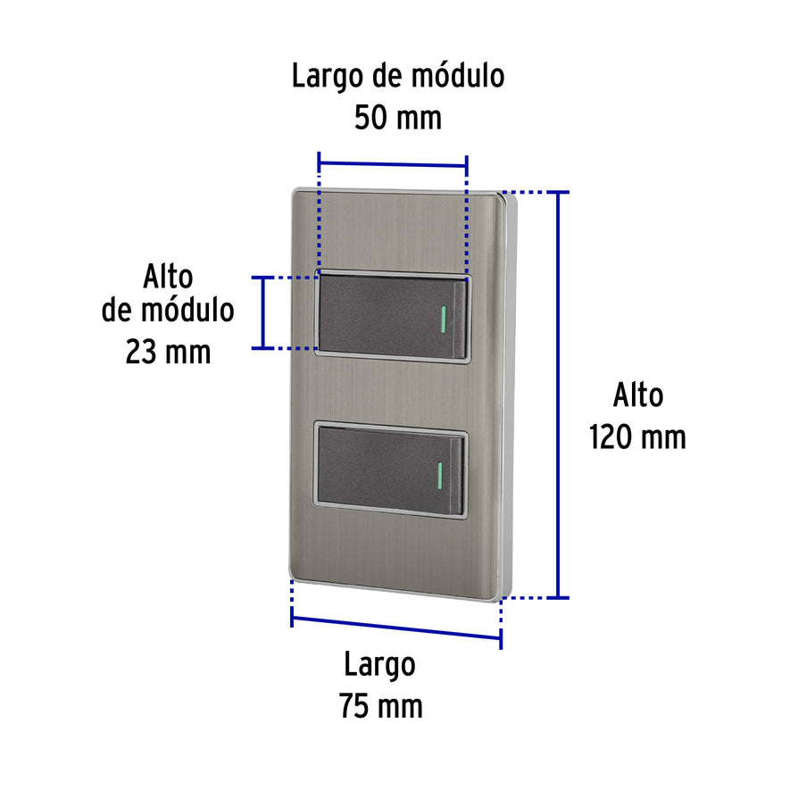 Placa armada acero 1 interruptor y 1 de 3 vías 1 mód,Lisboa Caja con 3, 47835