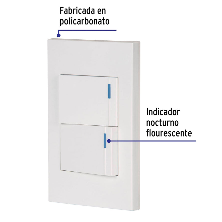 Placa armada 2interruptores 1de 3vías,1.5mod,Española blanco Caja con 3, 45601