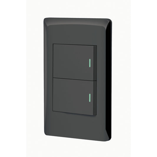 Placa armada negra 1 interruptor y 1 de 3vías 1.5mód,Lisboa Caja con 3, 47894