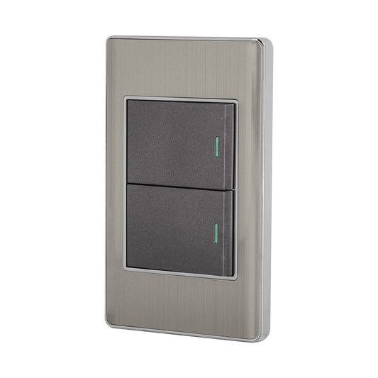 Placa armada acero inox 2 interruptores 1.5 módulos, Lisboa Caja con 3, 47840