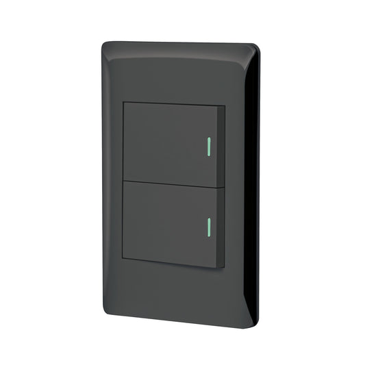 Placa armada negra 2 interruptores 1.5 módulos, Lisboa Caja con 3, 47893