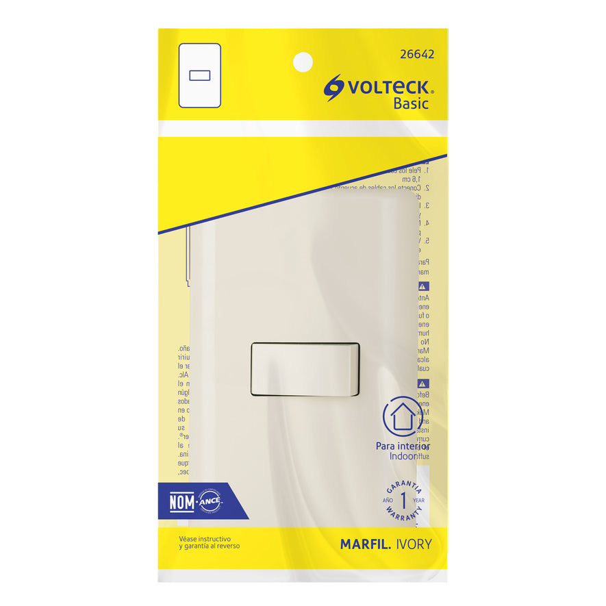 Placa armada 1 interruptor sencillo, marfil, Volteck Caja con 10, 26642