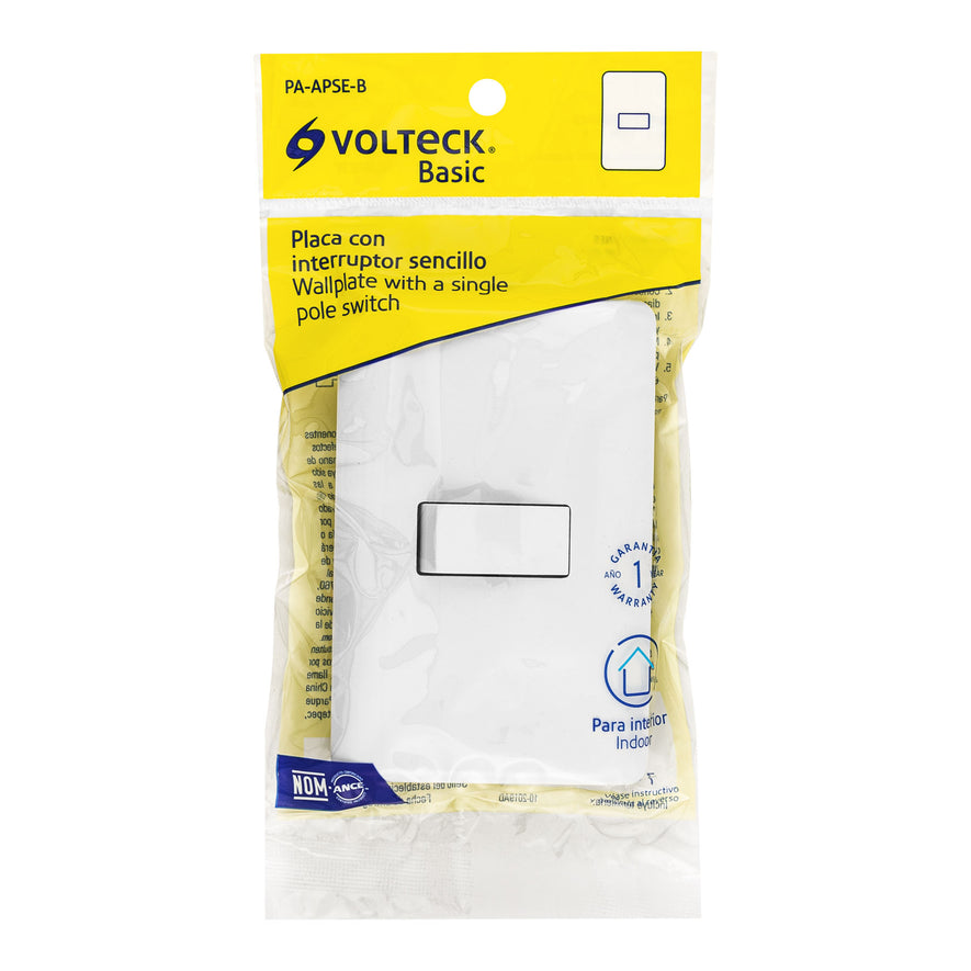 Placa armada con 1 interruptor sencillo, Volteck Basic Caja con 10, 25078