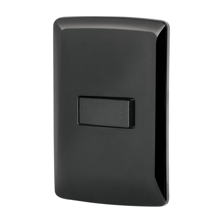 Placa armada 1 interruptor escalera, negro, línea Italiana Caja con 3, 47600