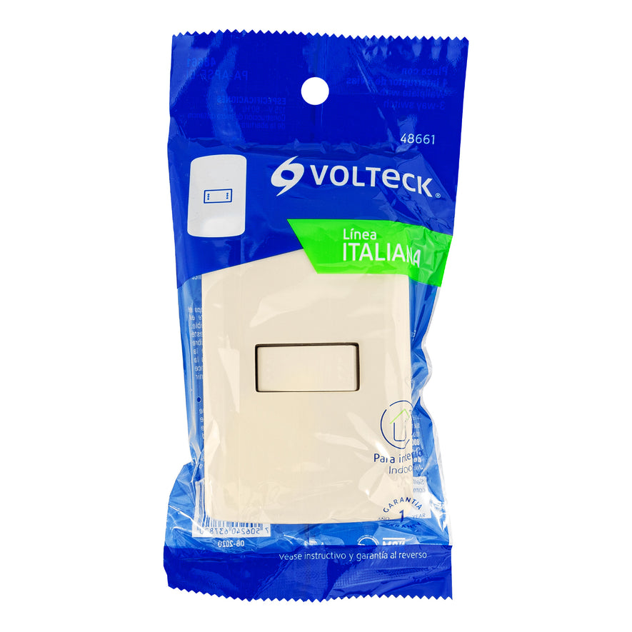 Placa armada 1 interruptor escalera marfil, línea Italiana Caja con 3, 48661