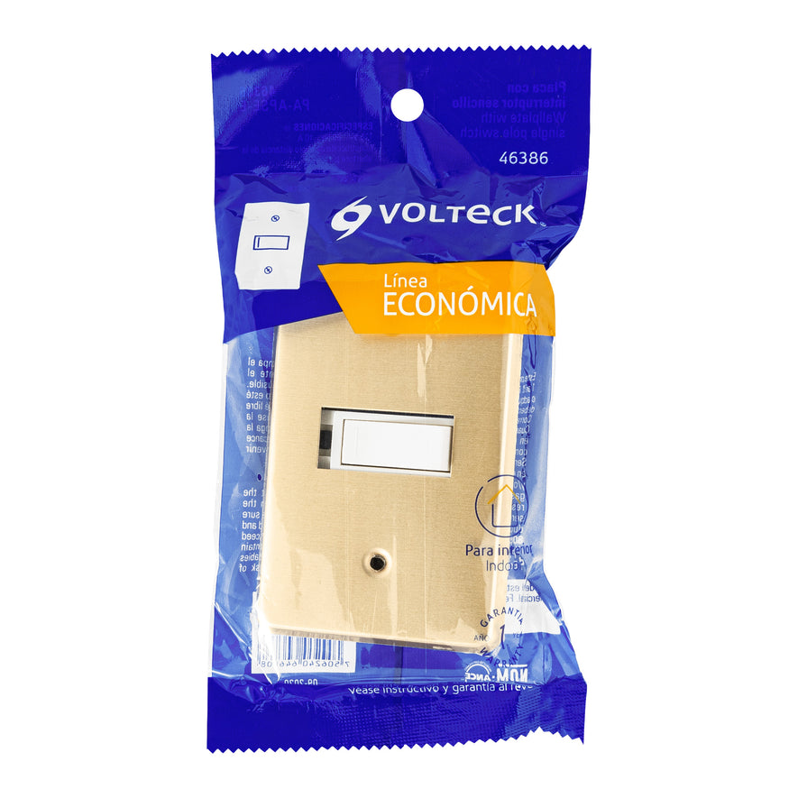 Placa armada con interruptor sencillo, línea Económica Caja con 3, 46386