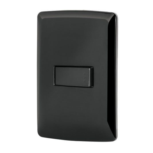 Placa armada 1 interruptor sencillo, negro, línea Italiana Caja con 3, 47599