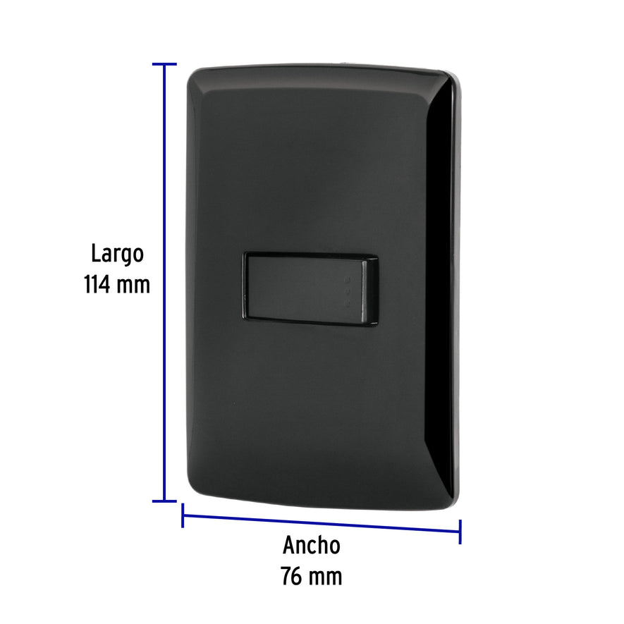 Placa armada 1 interruptor sencillo, negro, línea Italiana Caja con 3, 47599