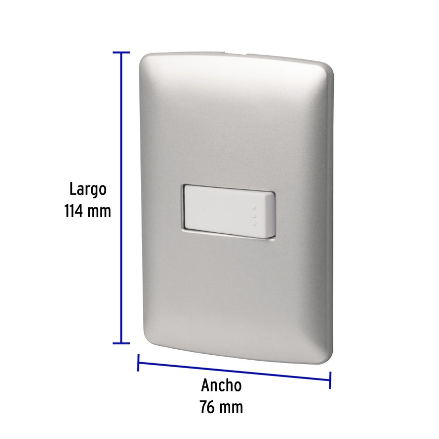 Placa armada 1 interruptor sencillo plata, línea Italiana Caja con 3, 46477