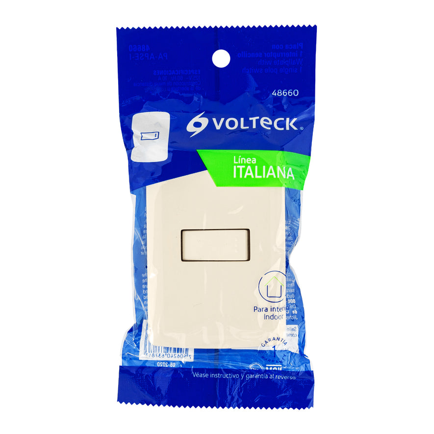 Placa armada 1 interruptor sencillo, marfil, línea Italiana Caja con 6, 48660