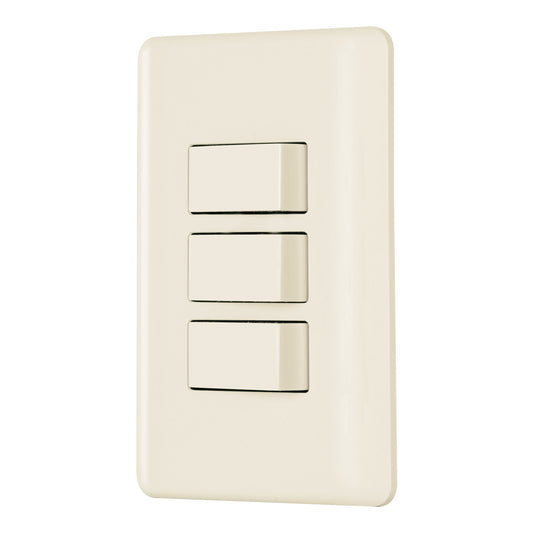 Placa armada 3 interruptores, marfil, Volteck Caja con 10, 26638