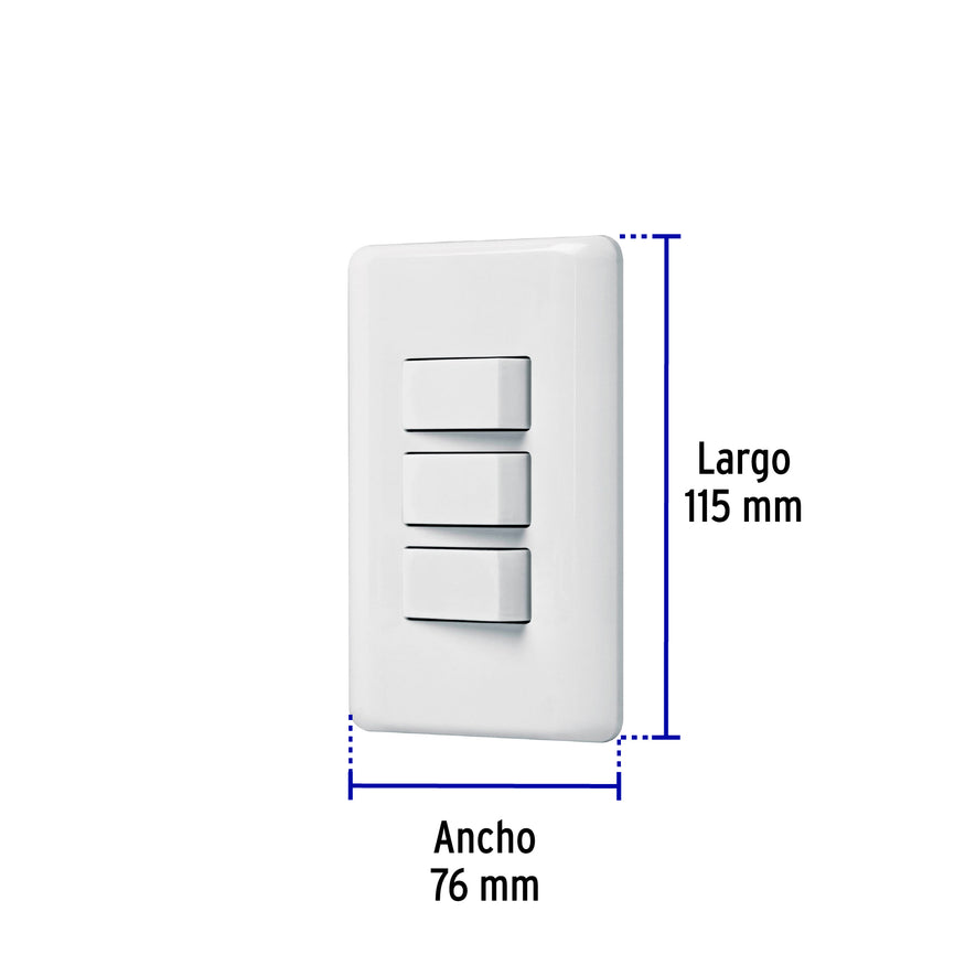 Placa armada con 3 interruptores sencillos, Volteck Basic Caja con 10, 25083
