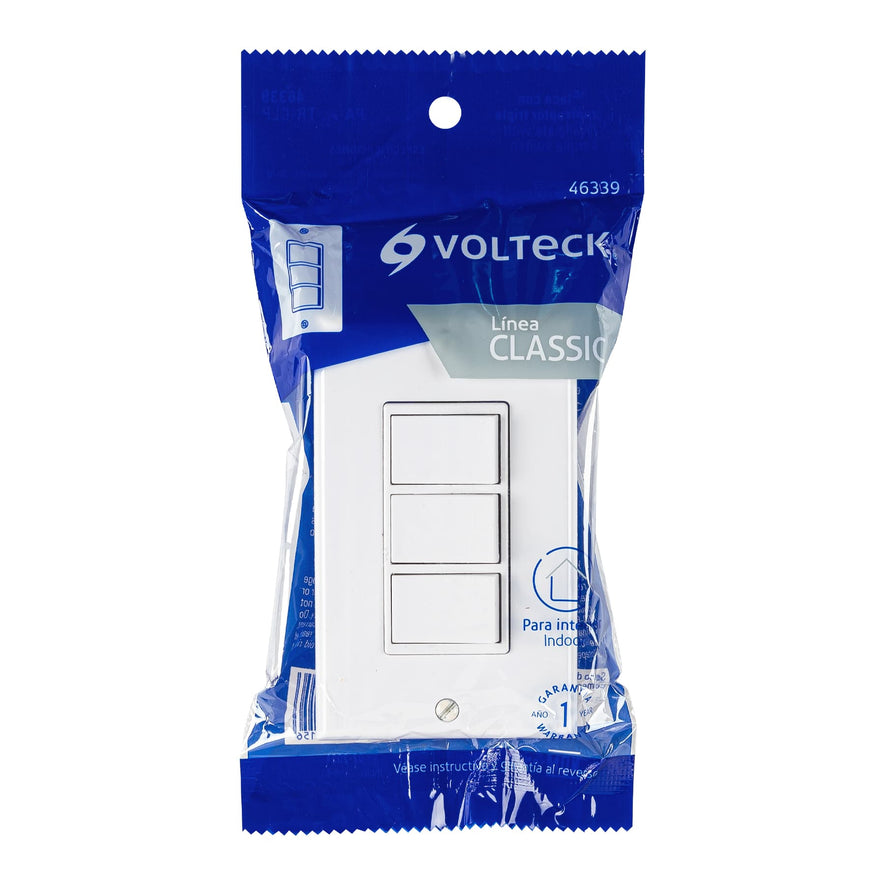 Placa armada con 3 interruptores sencillos, línea Classic Caja con 3, 46339