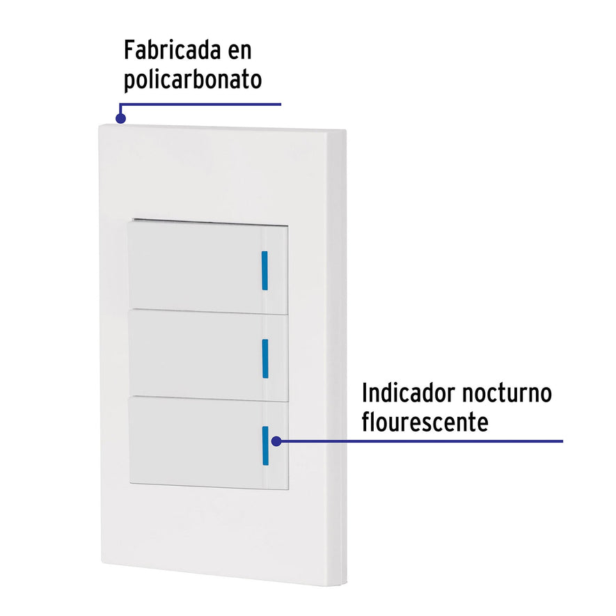 Placa armada 3 interruptores 1de 3vías,1 mod,Española,blanco Caja con 3, 45606