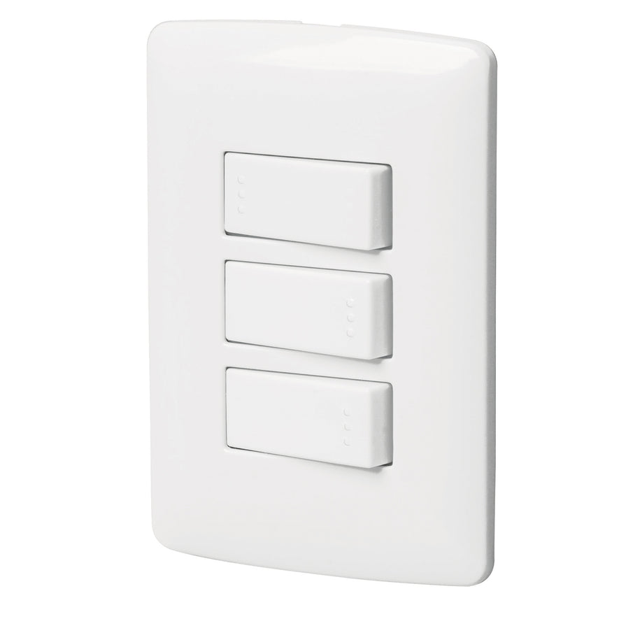 Placa armada 2 interruptores 1escalera blanco,línea Italiana Caja con 3, 46464