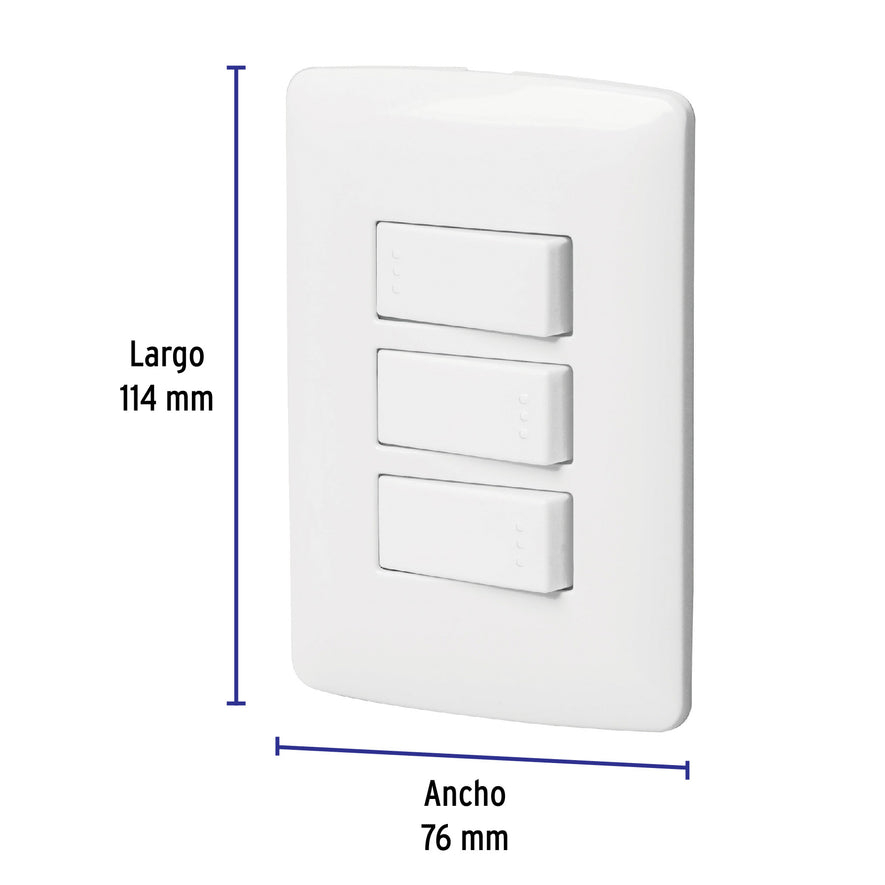 Placa armada 2 interruptores 1escalera blanco,línea Italiana Caja con 3, 46464