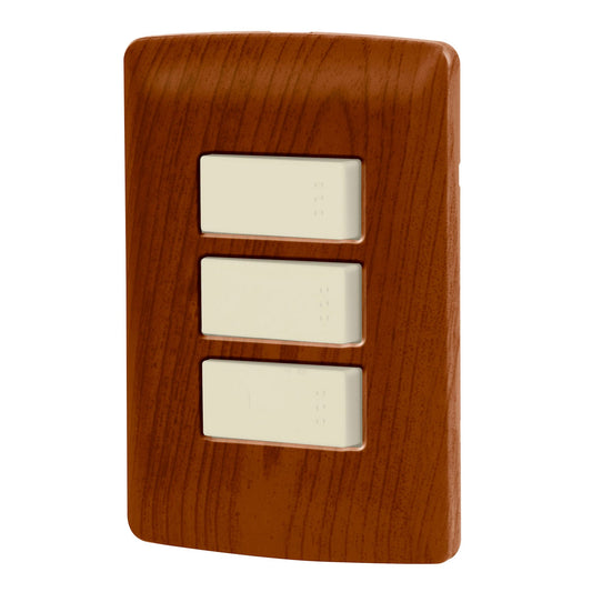 Placa armada 2 interruptores 1escalera,madera,línea Italiana Caja con 3, 49934