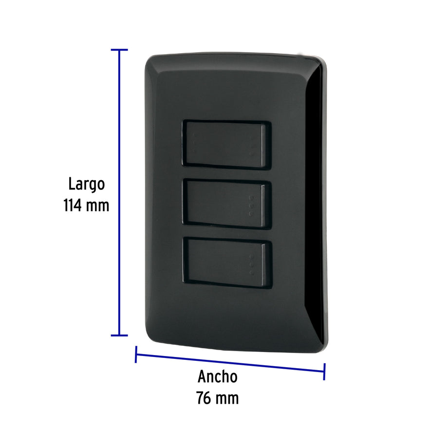 Placa armada 2 interruptores 1 escalera negro,línea Italiana Caja con 3, 47596