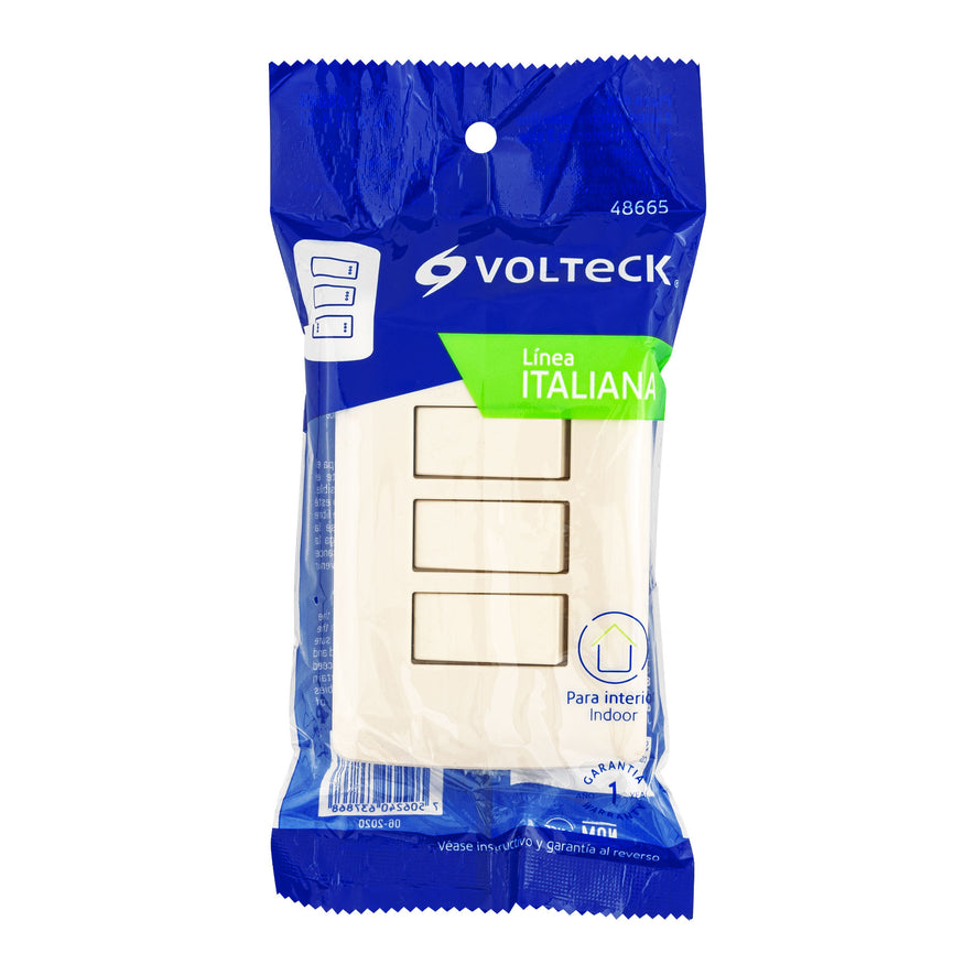 Placa armada 2 interruptores 1escalera,marfil,línea Italiana Caja con 3, 48665