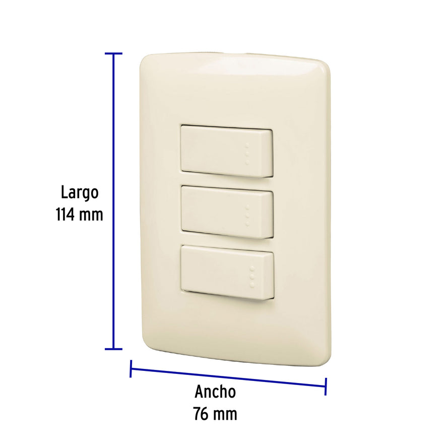 Placa armada 2 interruptores 1escalera,marfil,línea Italiana Caja con 3, 48665