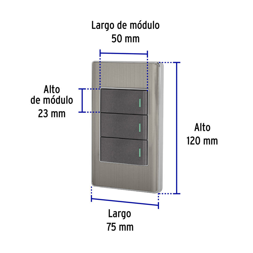 Placa armada acero 2 interruptores 1 de 3 vías 1 mód,Lisboa Caja con 3, 47837