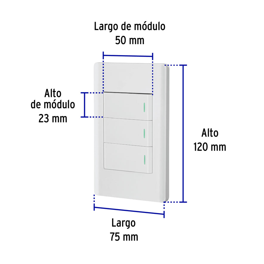 Placa armada blanca 2 interruptores 1 de 3 vías 1 mód, Lisbo Caja con 3, 47957